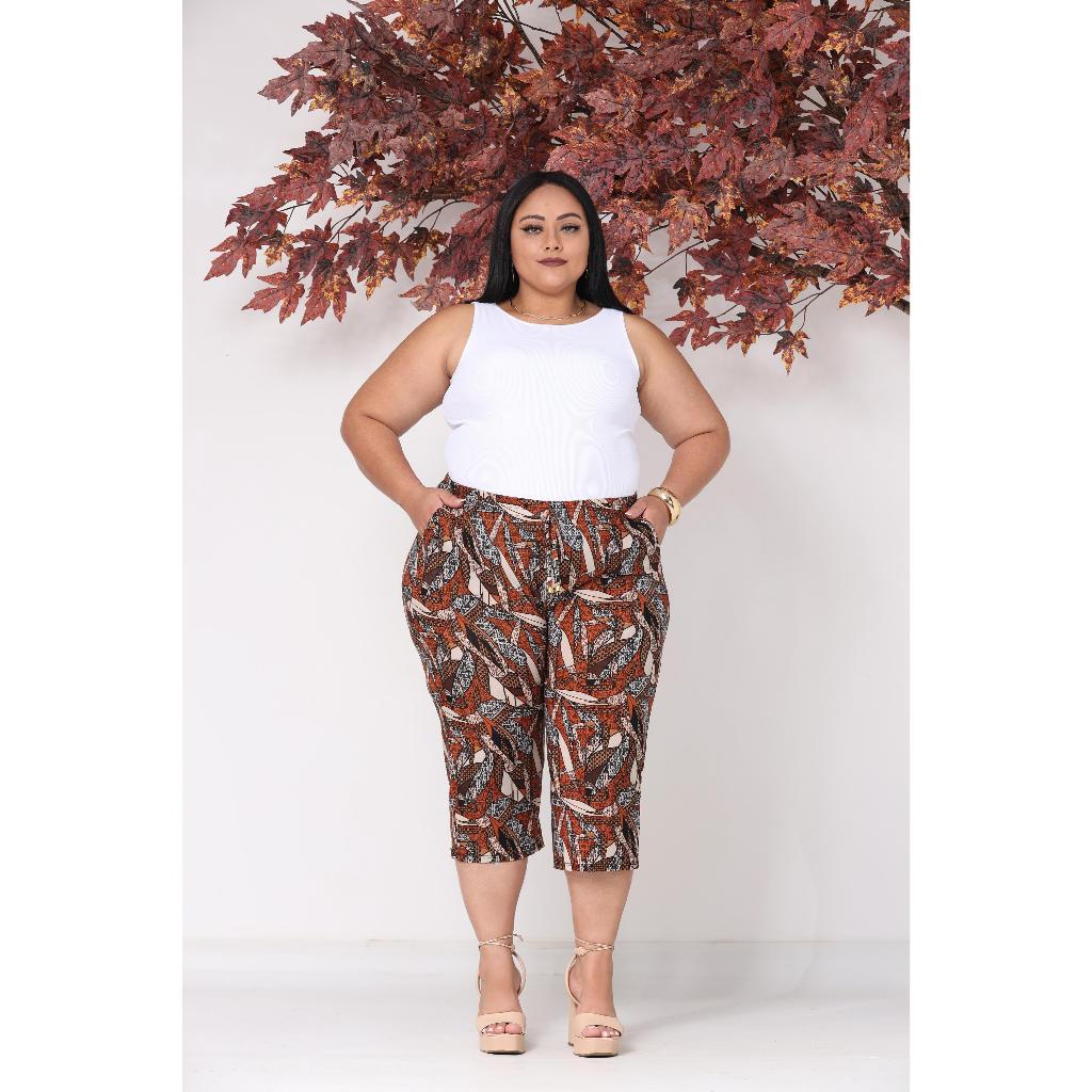 Kit 2 Calça Feminina Pantacourt Capri Estampadas Com Bolso Malha Fria