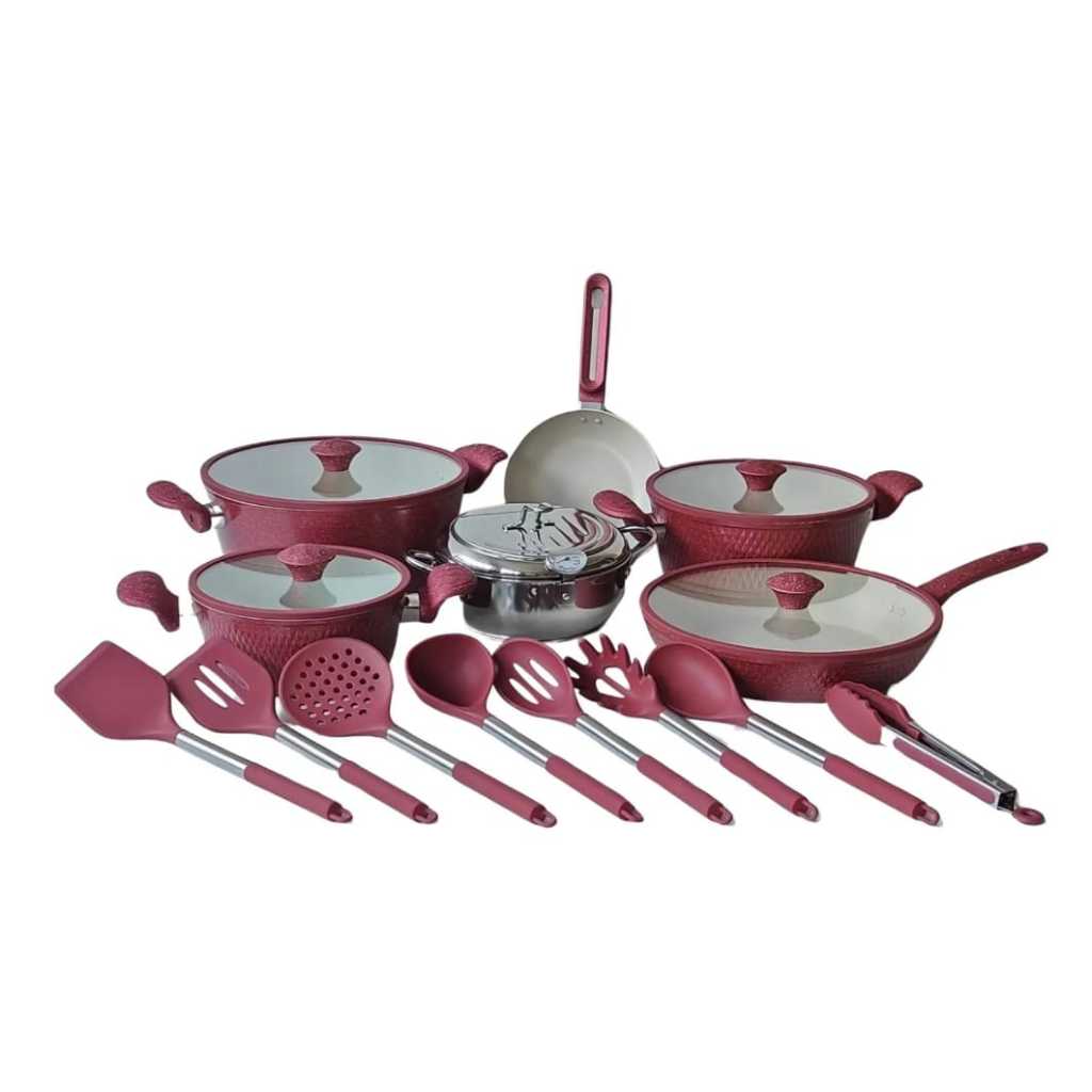 jogo de panelas marmorizadas kit com 6 panelas total do kit 17 peças