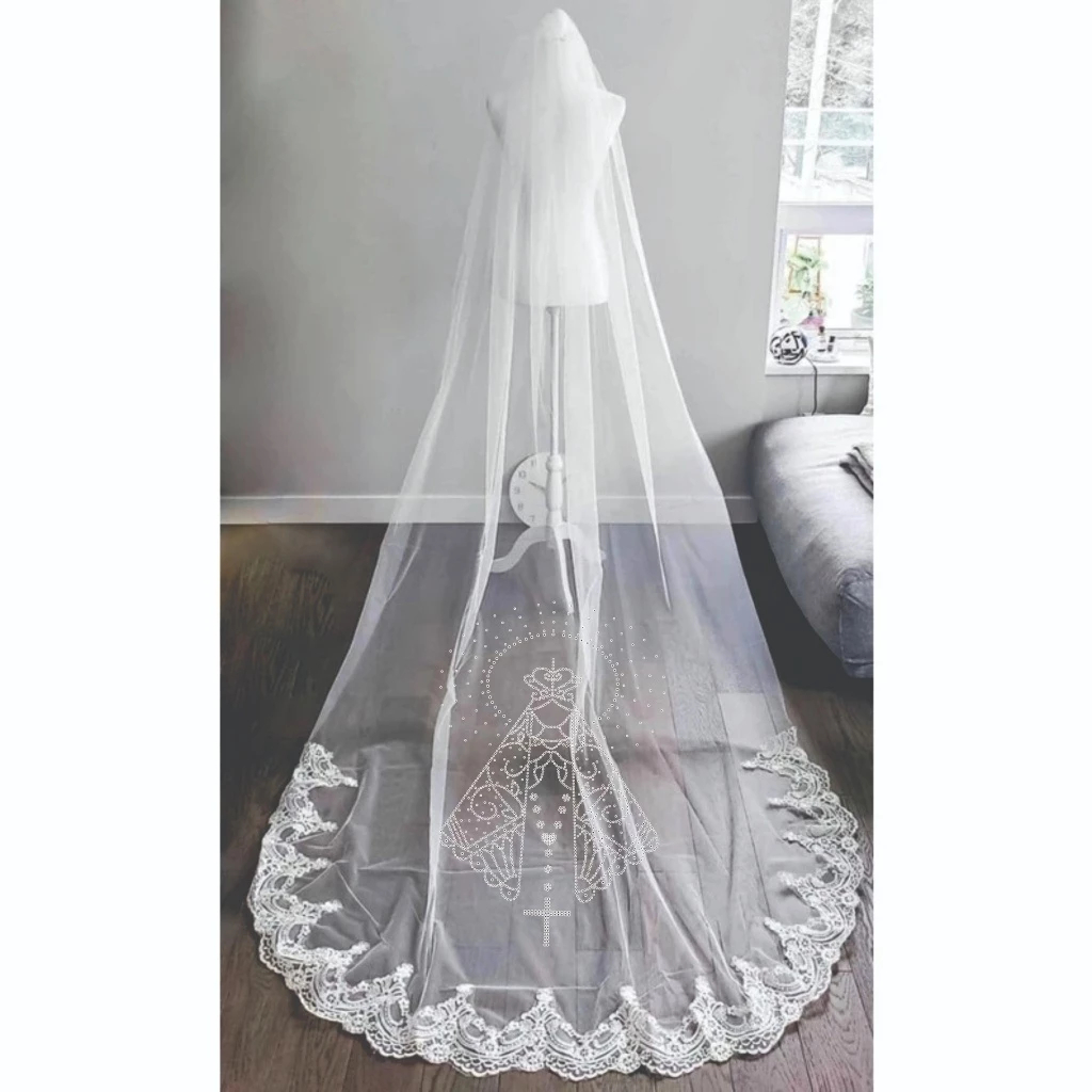 Véu de Noiva 3m Bordado com Aplique de Strass de Nossa Senhora - Tule Liso com Pente em Oferta na Shopee