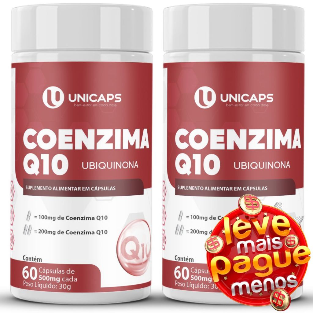 Kit 2 CoQ10 Coenzima Q10 Ubiquinona e Vitamina E 120 Cápsulas - Unicaps
