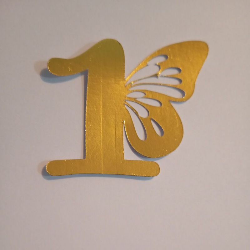 ENVIO IMEDIATO Aplique Número com Borboleta Papel Lamicote Dourado para Decoração de Festa-Lembrancinha