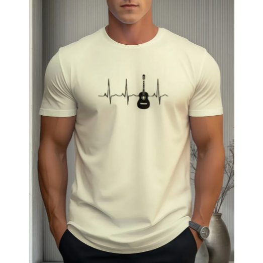 Camiseta Masculina Estampa Batimento Cardiaco Ritmo Violão Coração Tecido Premium 100% Algodão