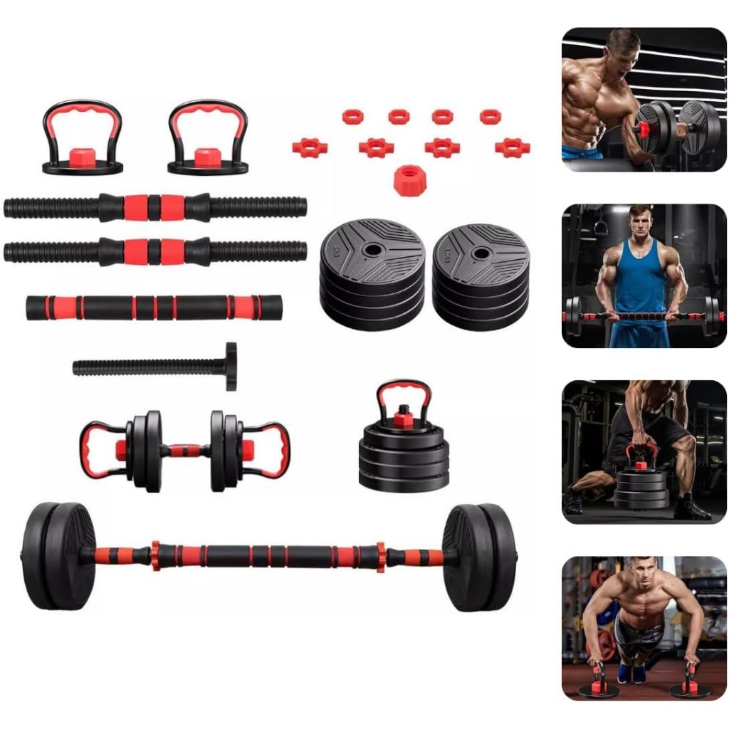 Kit Halteres E Anilhas Kettlebell Ajustáveis Academia 20kg Barra De Peso