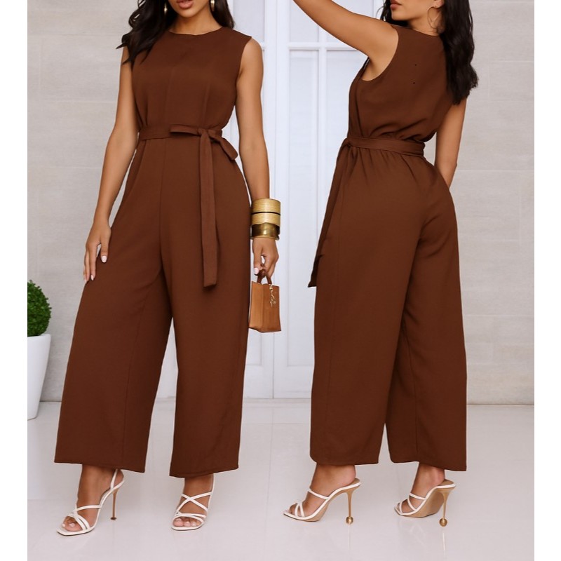 Macacão Feminino longo Social alfaiataria con faixa na cintura elegante