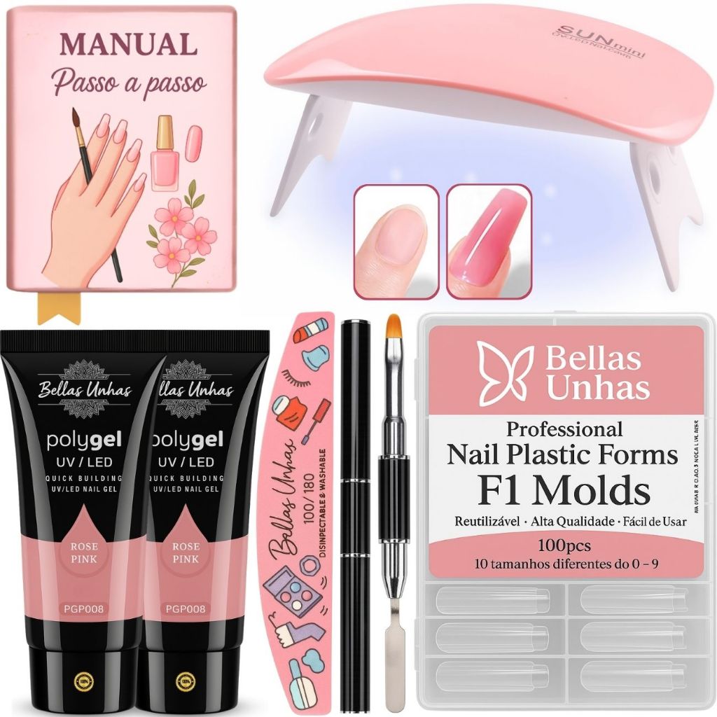 Kit Polygel Poligel Alongamento Cabine Lixa Molde F1 Unhas Super Promoção - ENVIO IMEDIATO