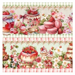 Tricoline Digital Barrado Doces Morangos 100% Algodão 55x150 cm Pano de Prato Maria Flor