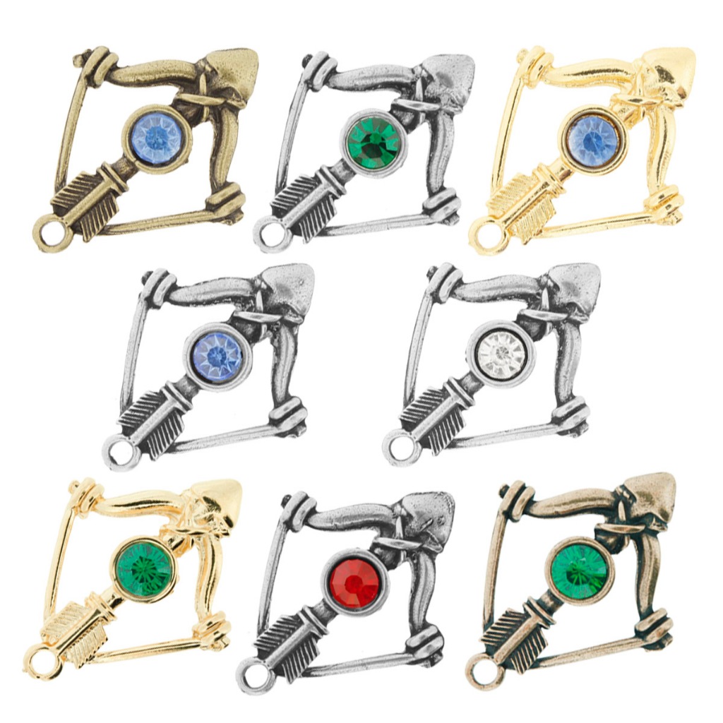 Pingente Metal Ofá Oxóssi Arco e Flecha 35mm com Strass para Guias Colares Umbanda Candomblé