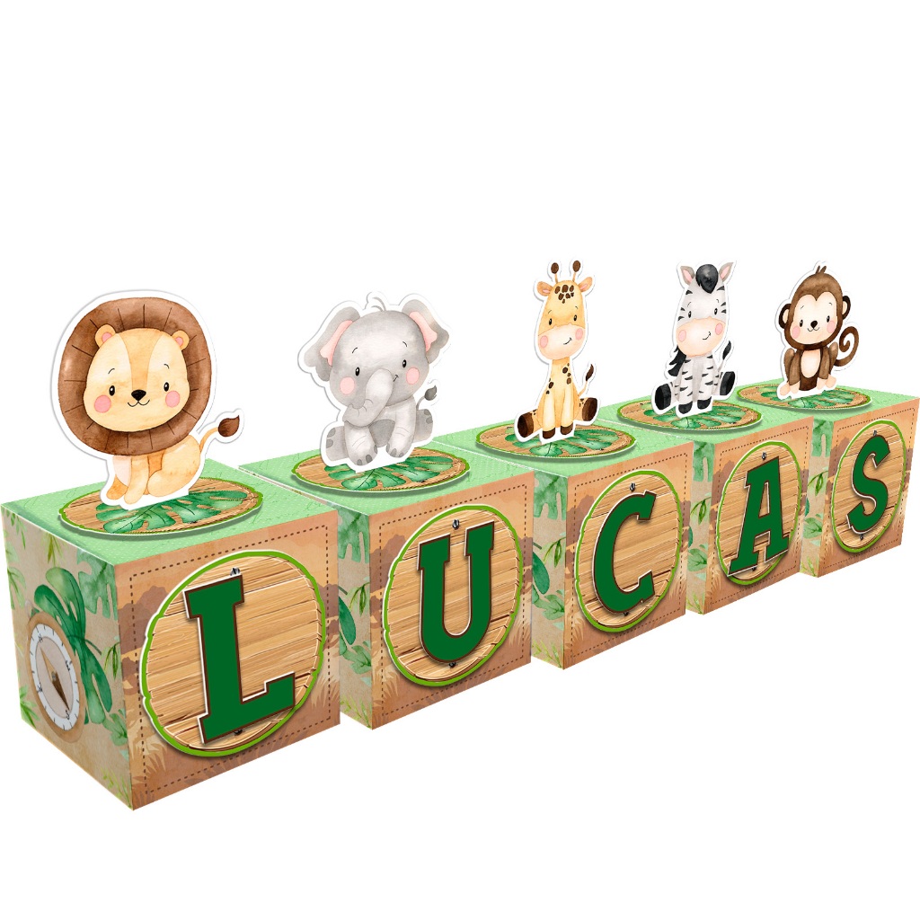 Kit de Caixa Cubo Letreiro Safari Cute para decoração de festa em Oferta na Shopee
