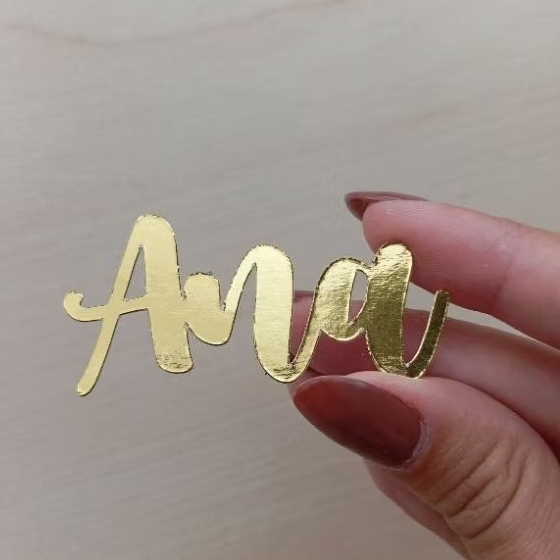 10 Apliques de Nome Simples Papel Lamicote Dourado - Nome Decoração Lembrancinha