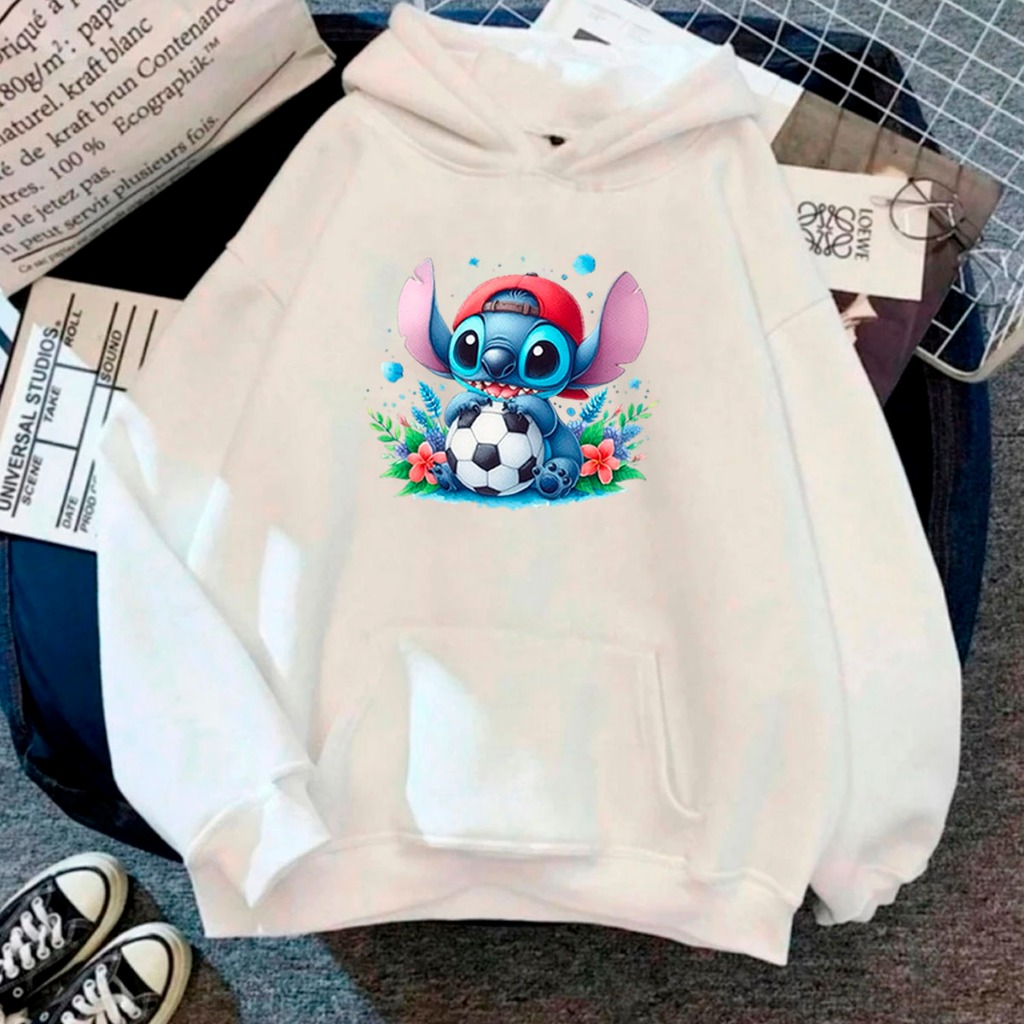 Blusa Canguru Inverno Capote Moletom Capote Unissex C/ Capuz Stitch Lilo Futbol jogador filme desenho fofo lindo