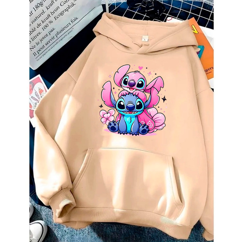Blusa Canguru Inverno Capote Moletom Capote Unissex C/ Capuz Stitch Lilo And Angel Love Casal Fofinho Lindinho