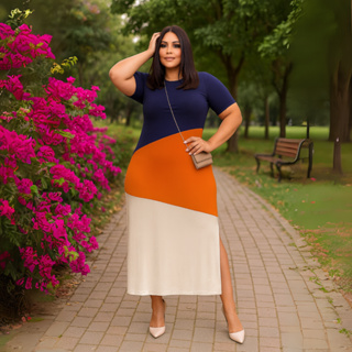 Vestido Longo Plus Size Midi Evangélico com Fenda e Manga – Tamanhos 46 ao 48 em Oferta na Shopee