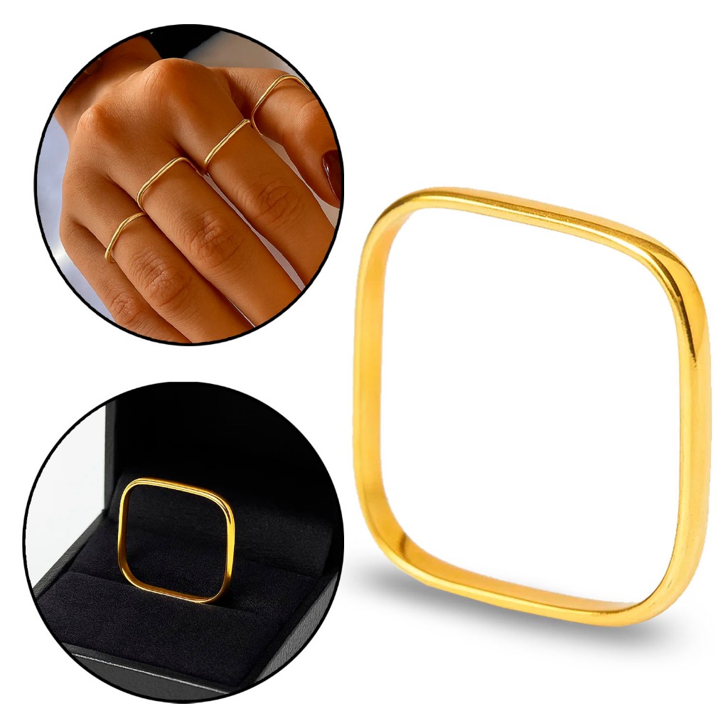 Anel Quadrado 100% Moeda Antiga Borda Arredondada Dourado em Oferta na Shopee