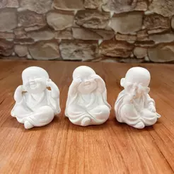 Trio de Buda Mini de 7,5 cm em Gesso Cru