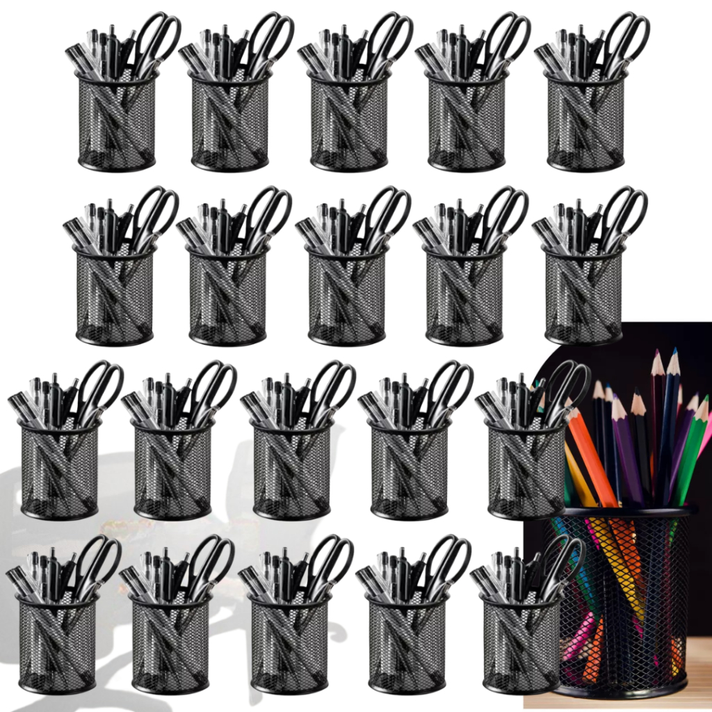Kit 20 Porta Lápis Caneta Organizador de Mesa de Escritório Metal Aramado Papelaria