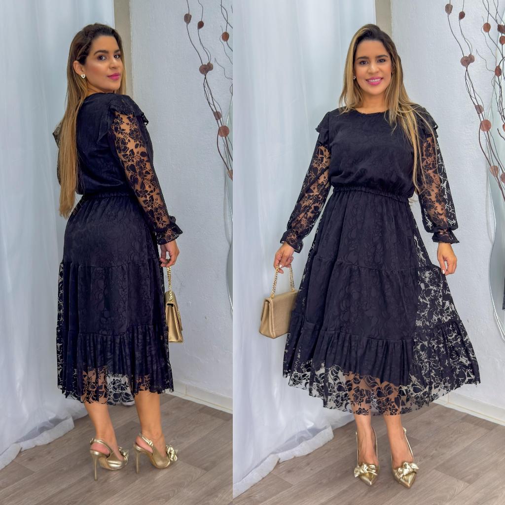 Vestido Evangélico cinto Midi saia Plissada Manga Princesa e botão De Festa em Oferta na Shopee