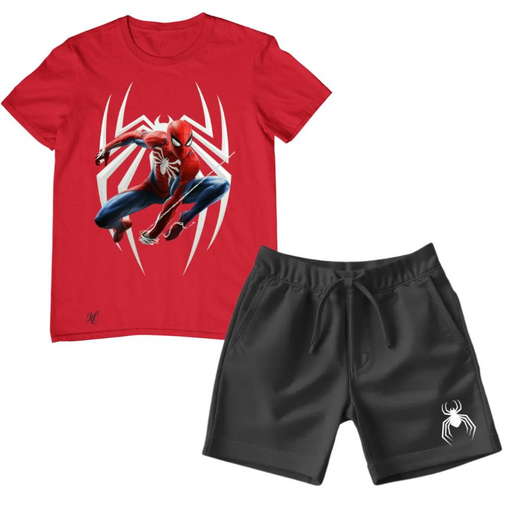 Conjunto Camiseta e Bermuda Moletom Masculino Infantil, Desenho Homem Aranha 2 ao16