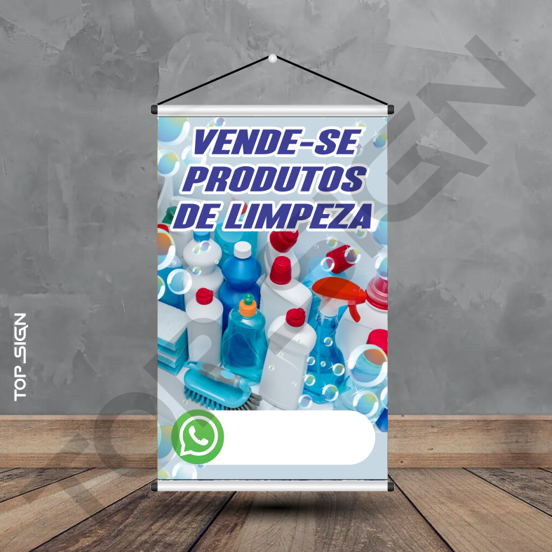 Banner VENDE PRODUTOS DE LIMPEZA impressão digital faixa propaganda