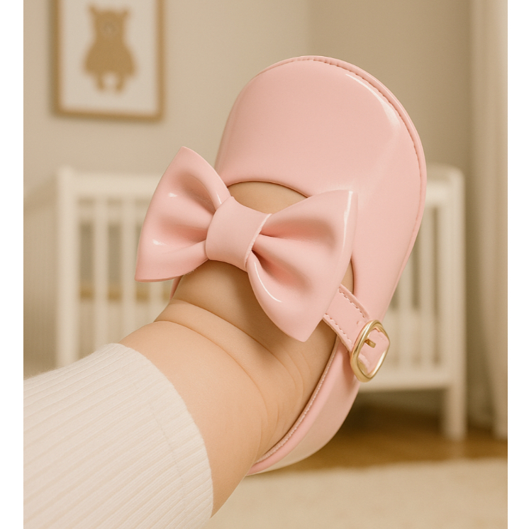 Sapatilha laço verniz rosa, bebê menina recém nascida, festa, batizado. Do 14 ao 19.