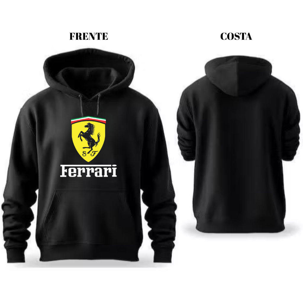 Blusa Moletom Com Capuz Flanelado Canguru Masculino Scuderia Ferrari Black P ao GG Frio Inverno