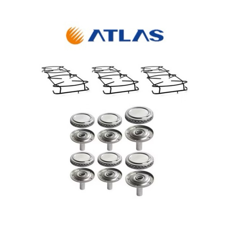 Kit Fogão Atlas Coliseu 6 Bocas – 3 Grelhas + 6 Espalhadores + 6 Bases Sorvete-Aluminio-Pino Central em Oferta na Shopee