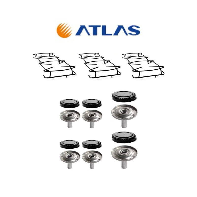 Kit Fogão Atlas Coliseu 6 Bocas – 3 Grelhas + 6 Espalhadores + 6 Bases Sorvet - Pino Central