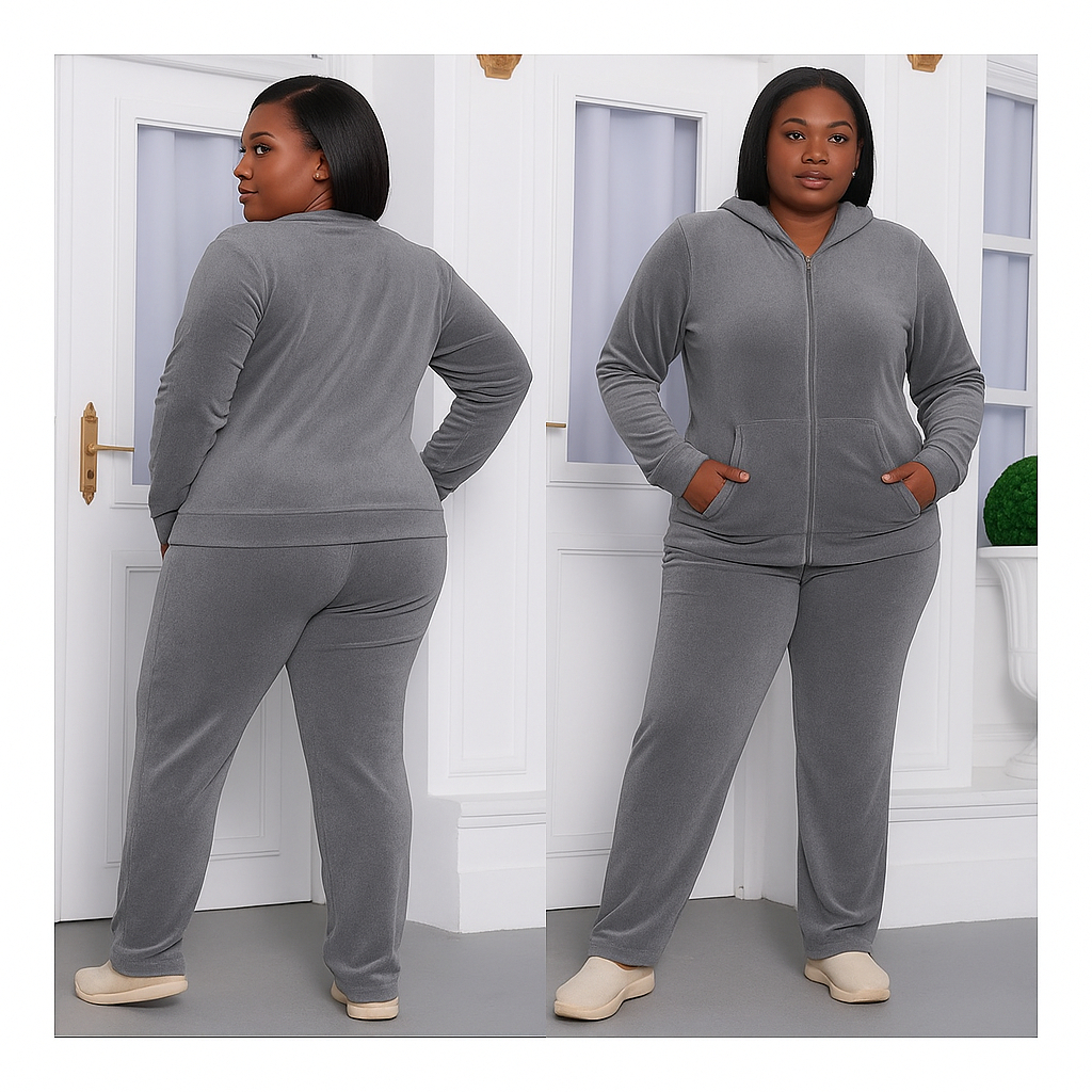 Conjunto feminino feminina plush veludado Plus Size c/ Capuz Feminino Manga Longa G1 G2 G3