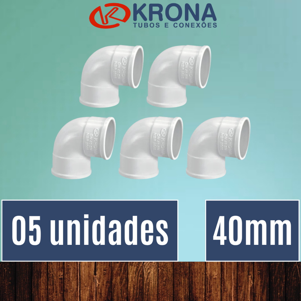 Pct c/ 05 Unds Joelho 40mm Esgoto Branco 90 graus - Krona