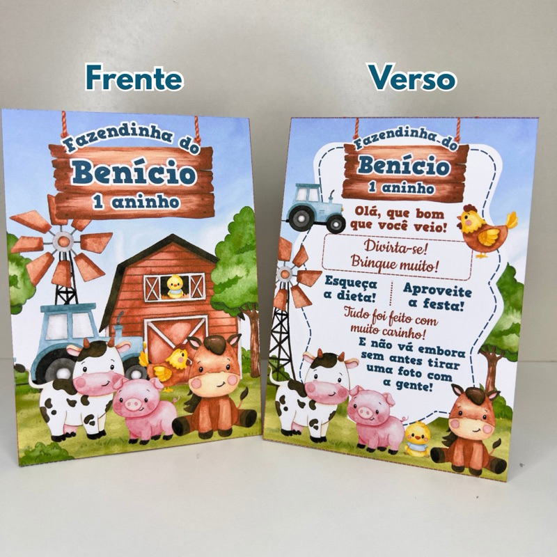 Plaquinha de mesa - Fazendinha Azul Personalizada - Cartão agradecimento em Oferta na Shopee