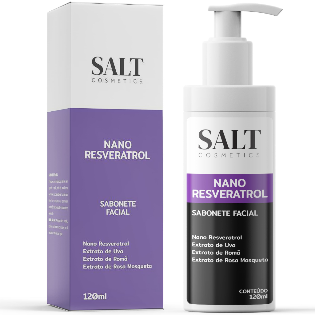 Sabonete Facial 2% Nano Resveratrol + 3% Rosa Mosqueta + 3% Extrato de Uva + 3% Extrato de Romã - Salt Cosmetics…
