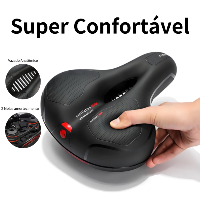 Assento Banco Selim Bicicleta Bike Super Confortável Vazado Largo Macio Gel Molas 2 Molas Refletivo Sinalizador Traseiro
