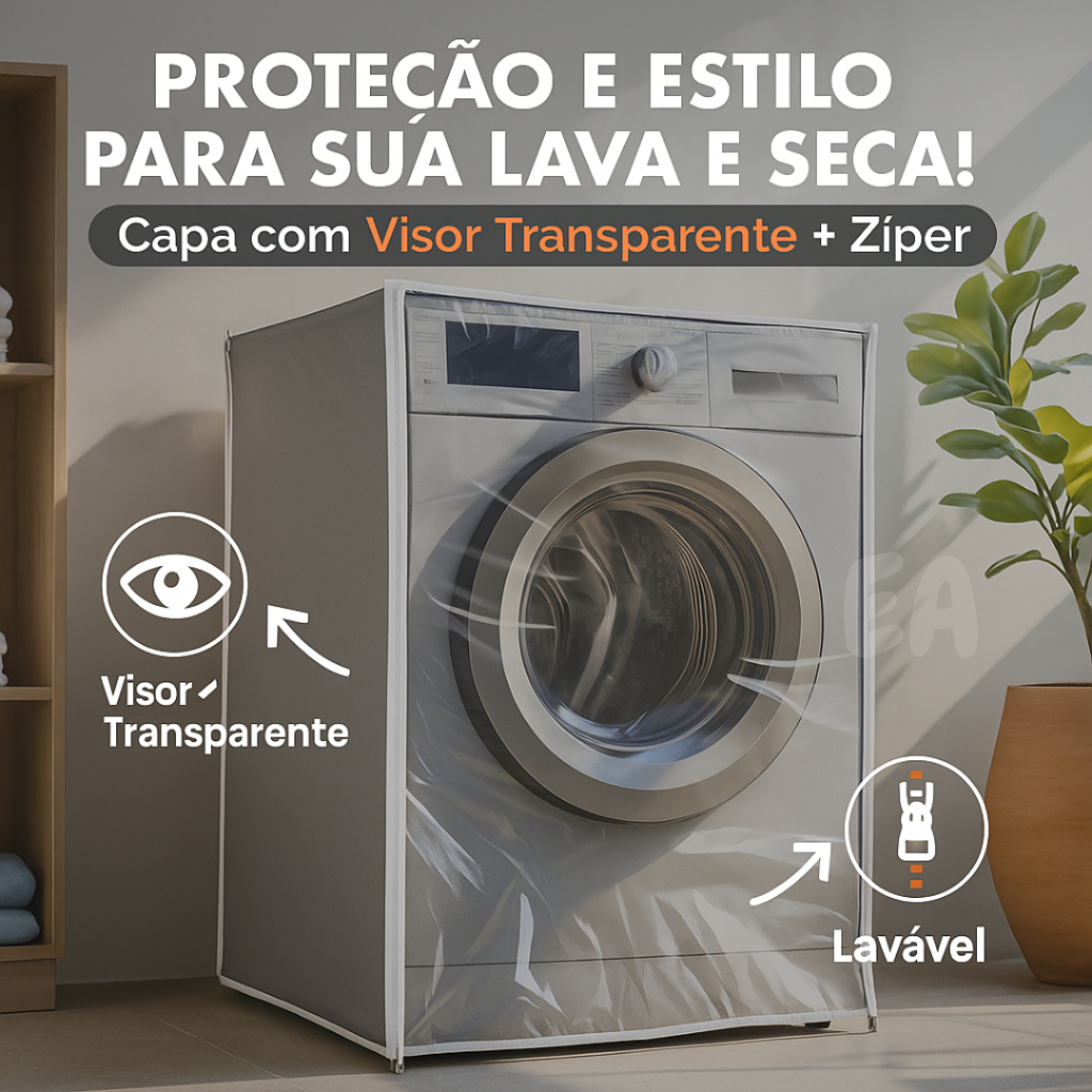 Capa Máquina de Lavar Abertura Frontal com Zíper Cinza GG Lavável Impermeável Visor Transparente em Oferta na Shopee