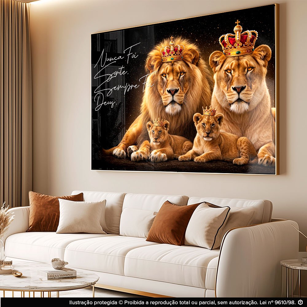 Quadro Decorativo Leão Família Filhotes Mosaico Sala Quarto Escritório Hall