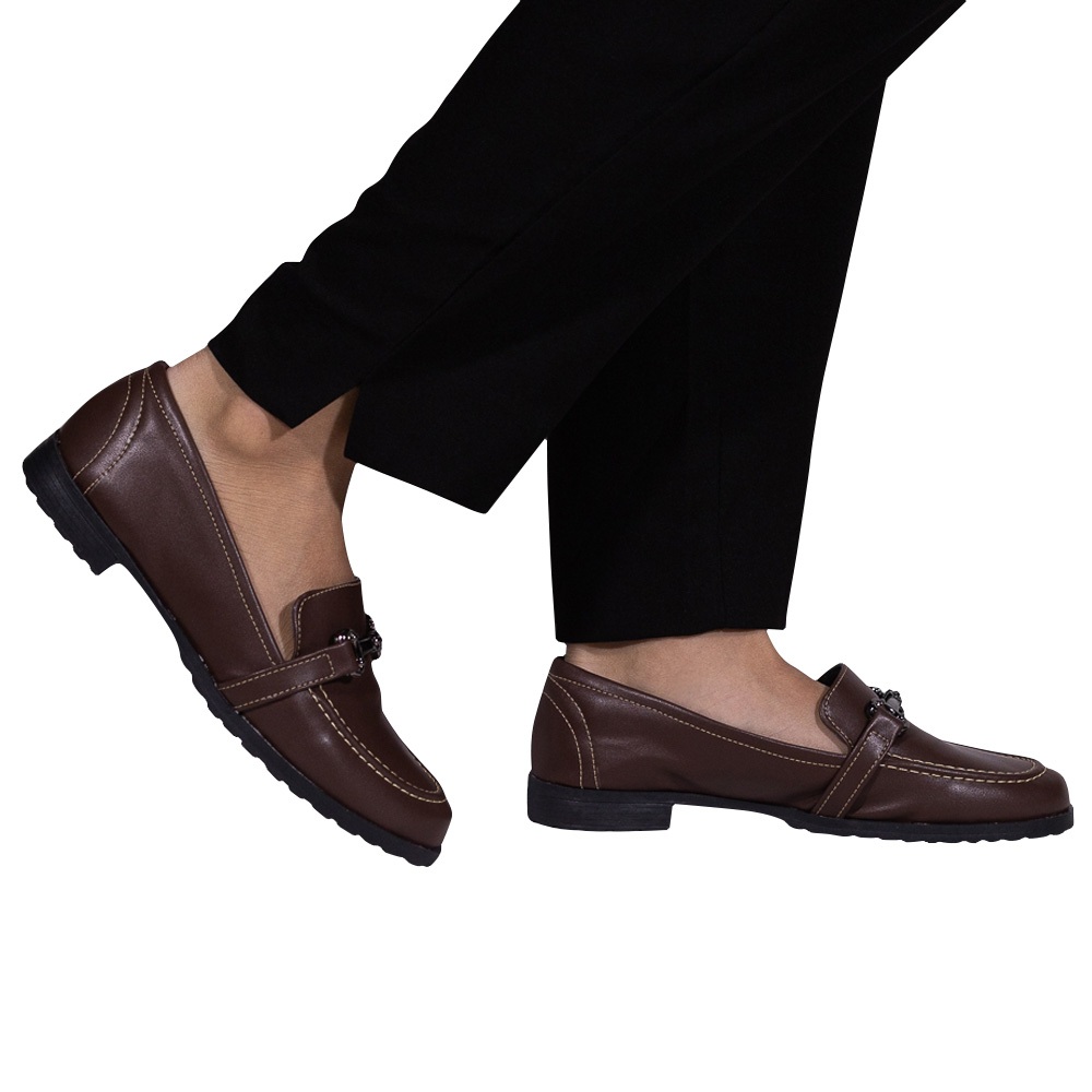 Mocassim Feminino Cafe Sola Tratorada Baixa Clássico Atemporal Casual Loafer Sapatilha