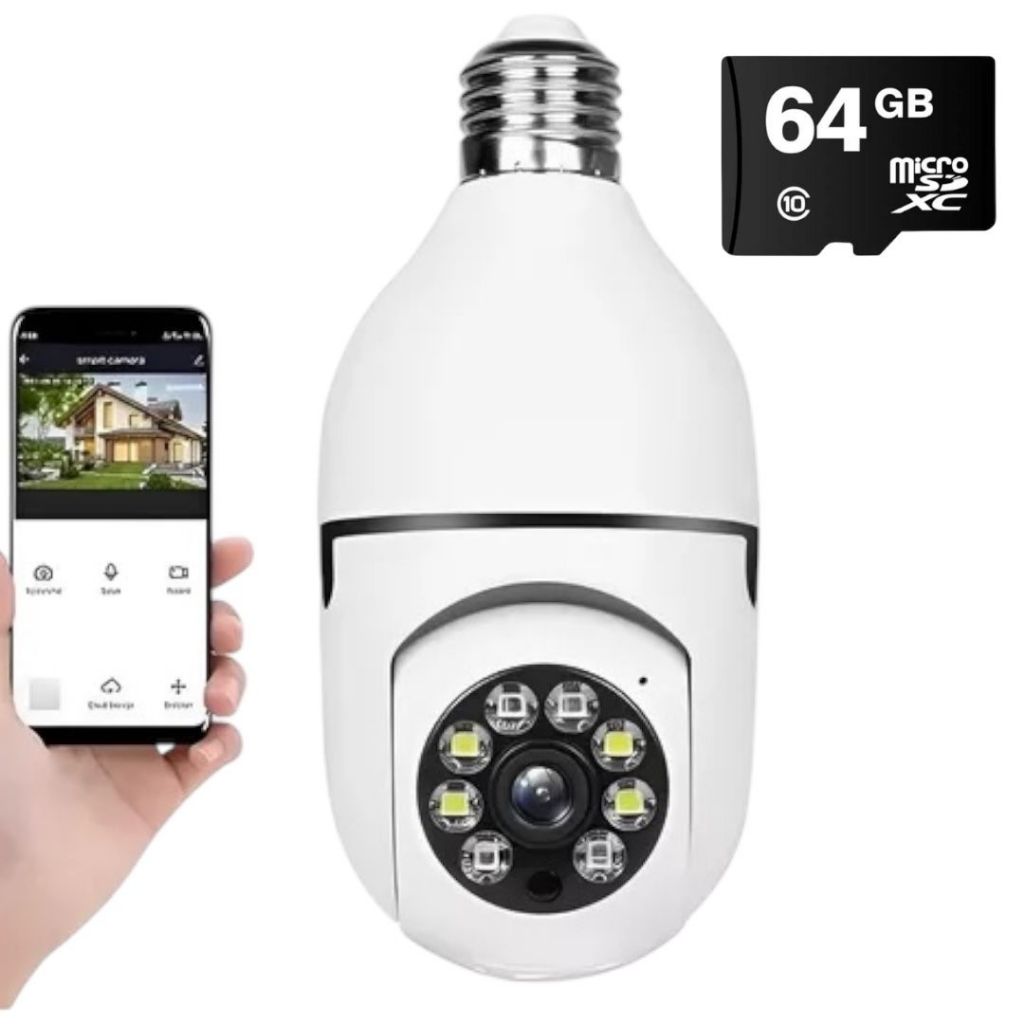 Câmera de segurança wifi sem fio 360 lampada Yoosee Icsee acesso celular ptz visão noturna - Bivolt