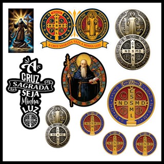 10 Adesivos São Bento medalhão e cruz sagrada em Oferta na Shopee