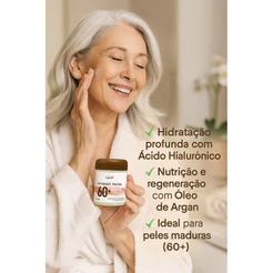 Creme Antissinais Rosto Intensy 60 Facial Antirrugas com Ácido Hialurônico e Óleo de Argan - 100g