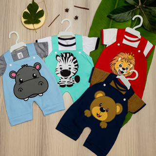 Conjunto de Bebê Macacão Jardineira Safari com Estampa de Animais - Roupa Fofa para Bebê Menino Menina Unissex Presente em Oferta na Shopee