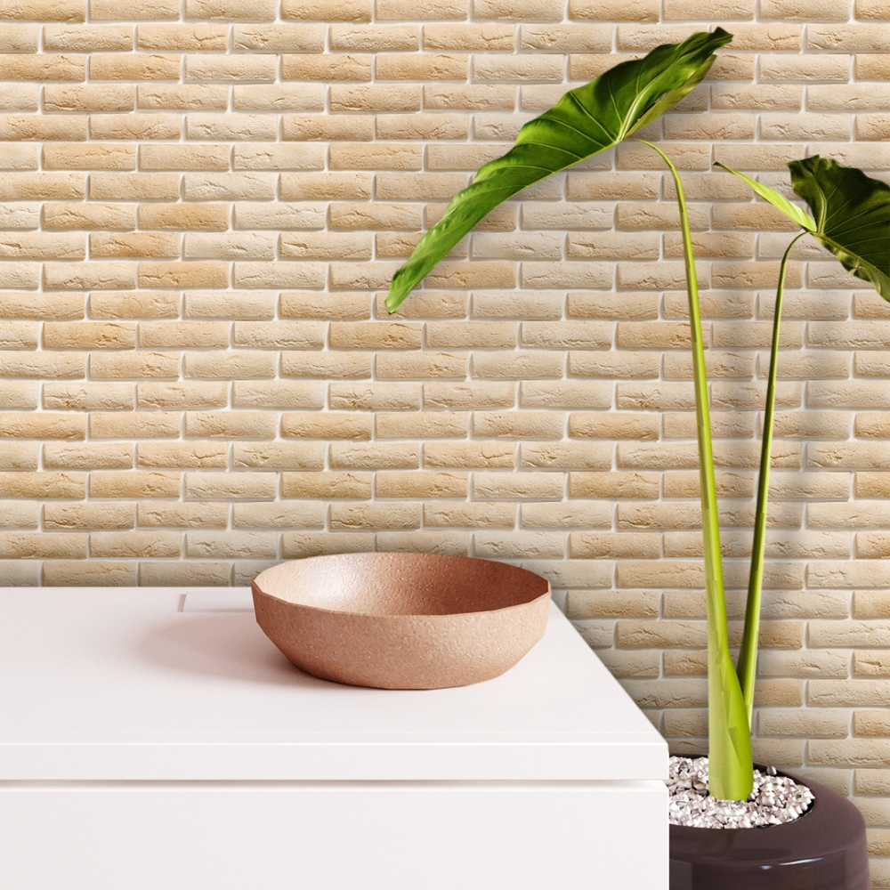 Papel de Parede Adesivo Tijolo Tijolinho Misto Bege 3D Realista Fácil Aplicar Lavável 3 Metros