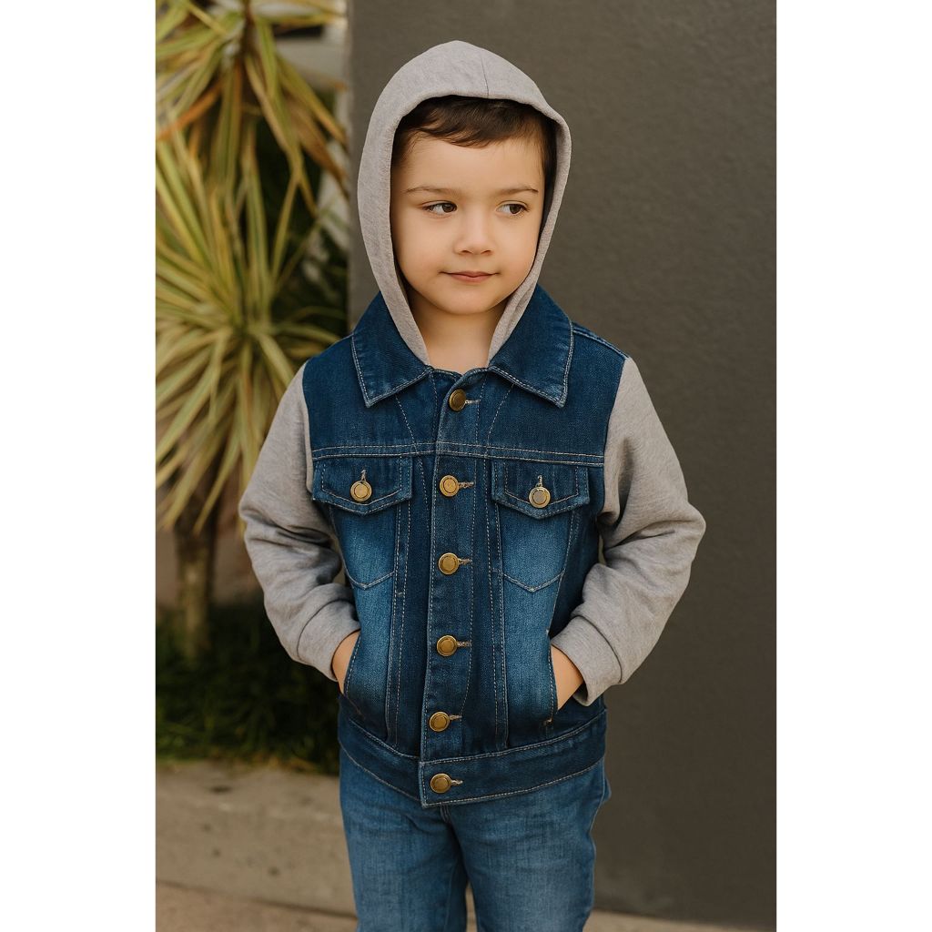 jaqueta jeans infantil com moleton