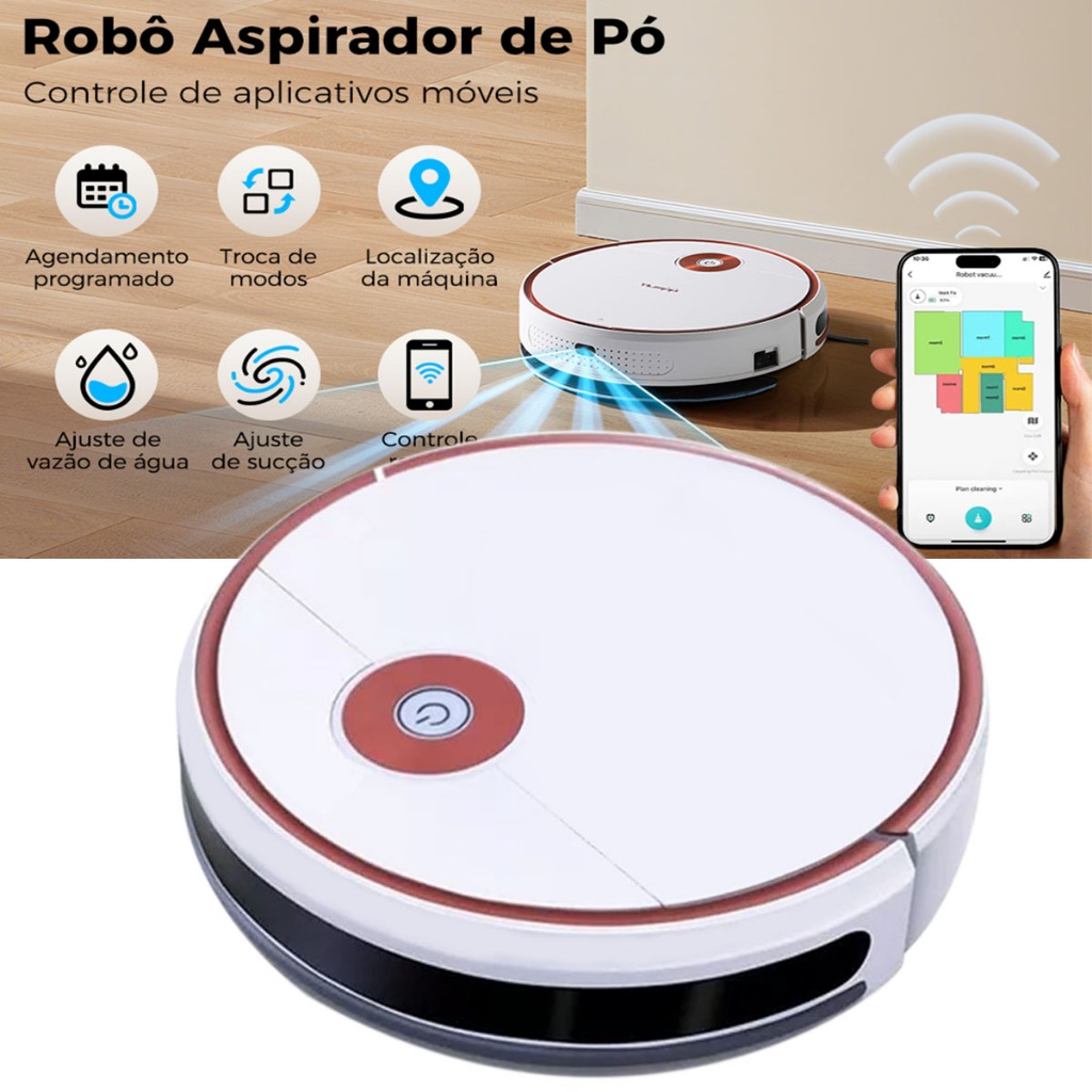 Aspirador de Pó Robô 3 em 1, Robo Aspirador e Passa Pano, Carregamento AutomáTico, App Inteligente