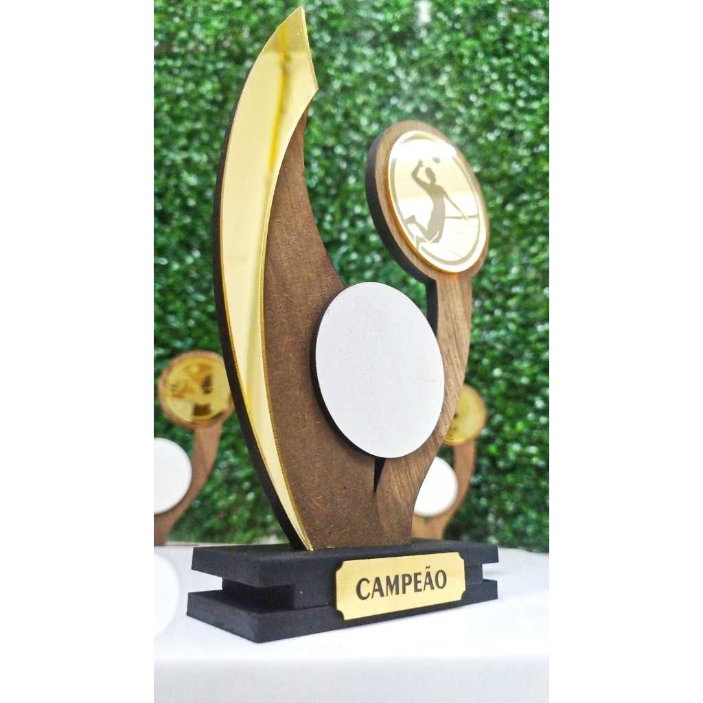 Detalhes do Troféu VOLEIBOL - VOLEI DE AREIA para personalizar – Design Moderno em Madeira e Acrílico