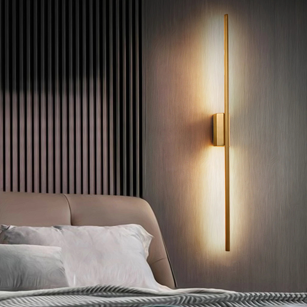 Arandela de Parede Linear Moderna Dourada 1m Luz de 3 Cores Bivolt - Luminária Aurora Ilunato