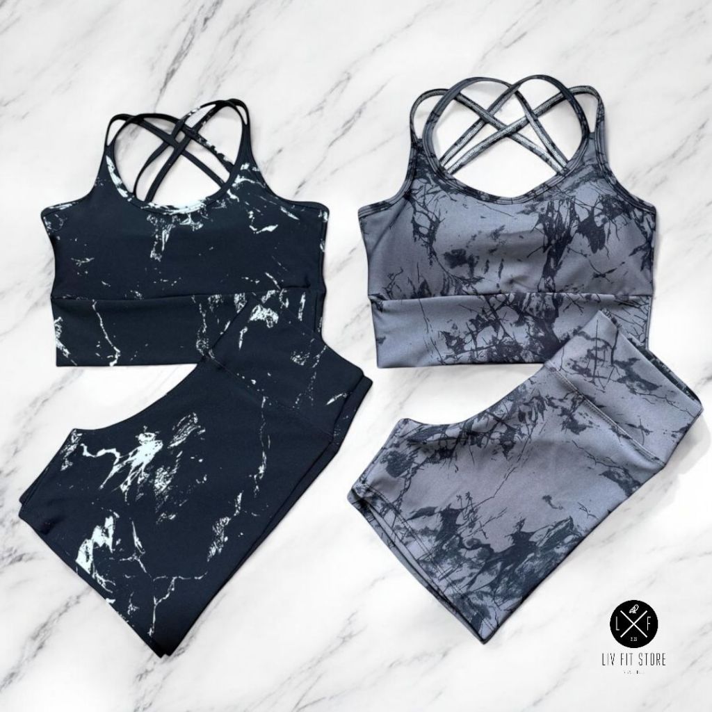 Kit 2 Conjuntos Short e Top Trançado Bojo Removível Tie Dye Roupa feminina Fitness Academia Ciclismo
