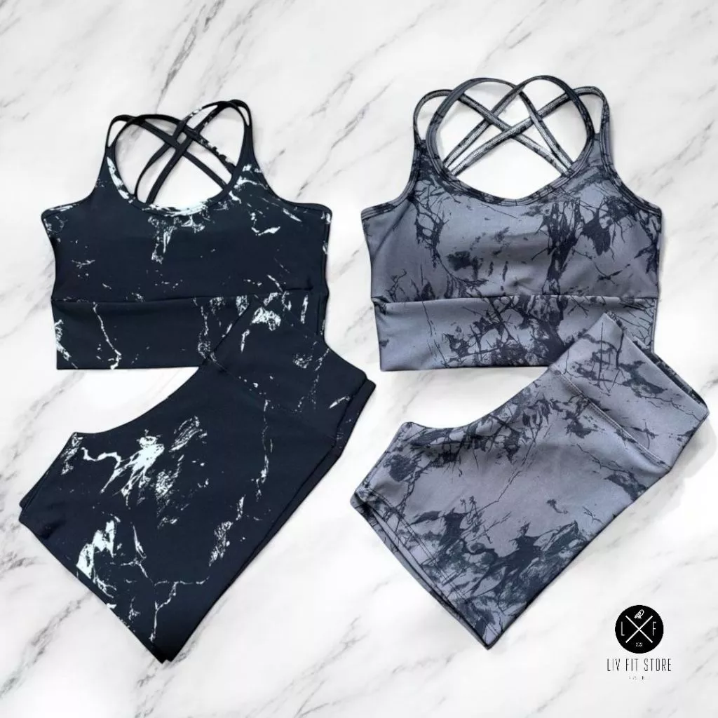 Kit 2 Conjuntos Short e Top Trançado Bojo Removível Tie Dye Roupa feminina Fitness Academia Ciclismo — imagem 1