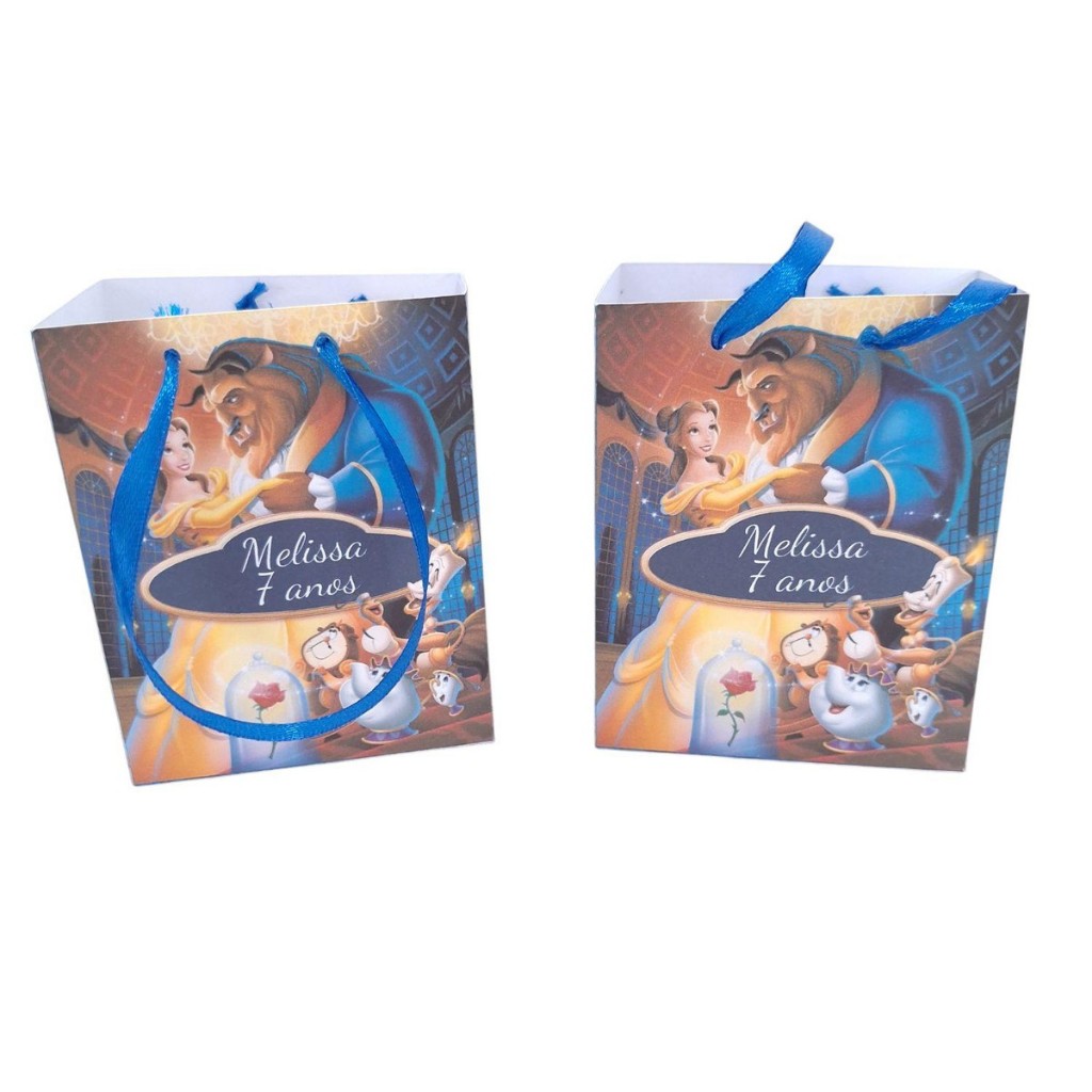 Sacolinha Personalizada Bela e a Fera 10x15 Festa Lembrancinhas Aniversário Sacolinha Surpresa
