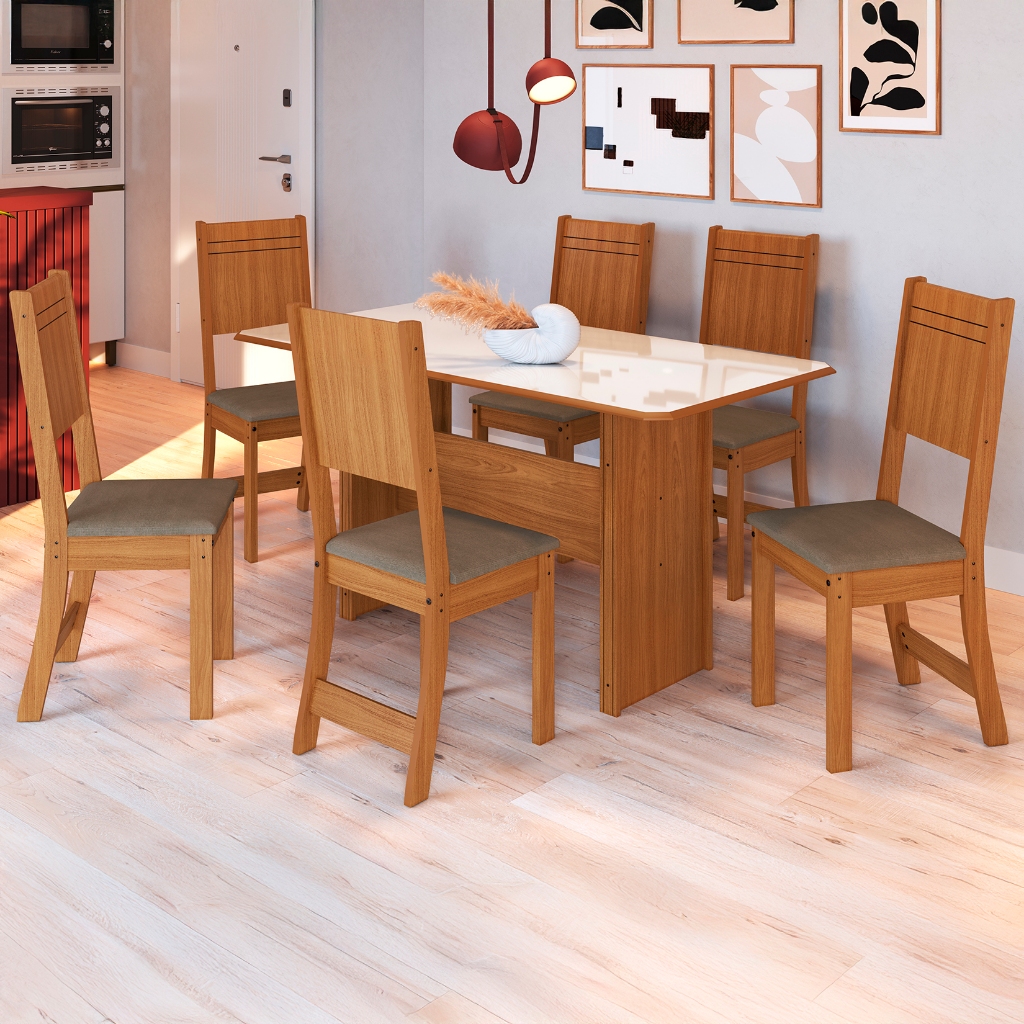 Conjunto Sala de Jantar Fidelitá Atenas 150cm Com 6 Cadeiras Freijó/Off-White Assento Cacau em Oferta na Shopee