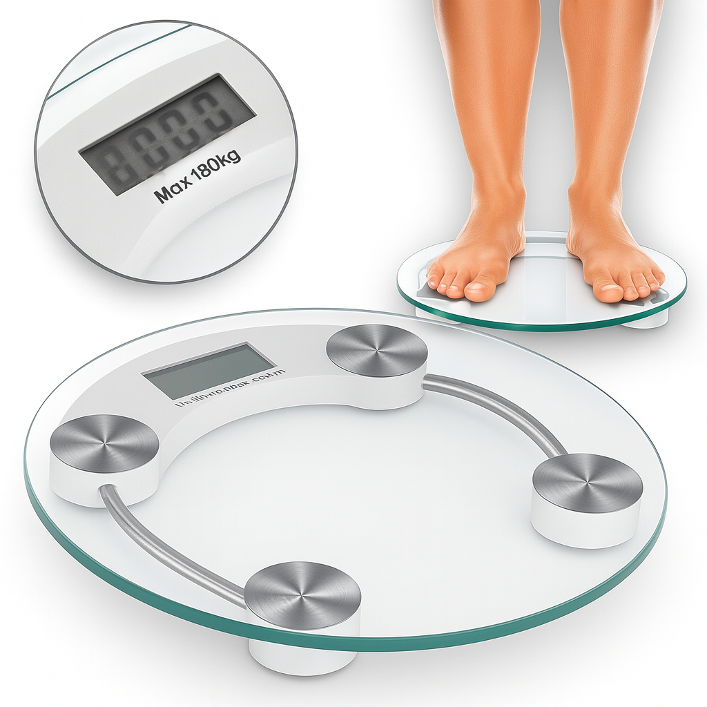 Balança de Banheiro Digital Redonda Vidro Temperado 180kg