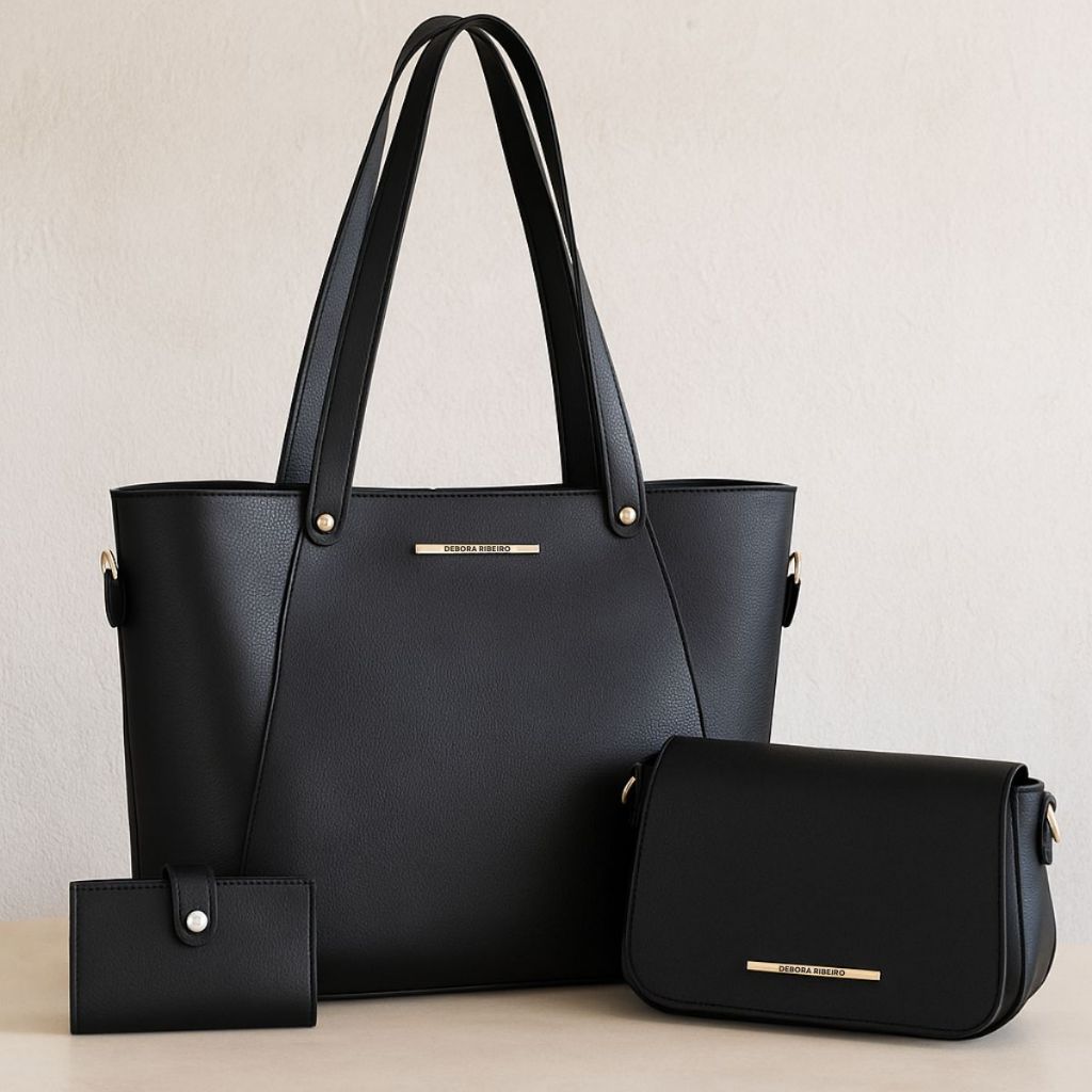 Kit Bolsa Feminina Sacola Grande + Bolsa Pequena Transversal De Ombro Acompanha Carteira