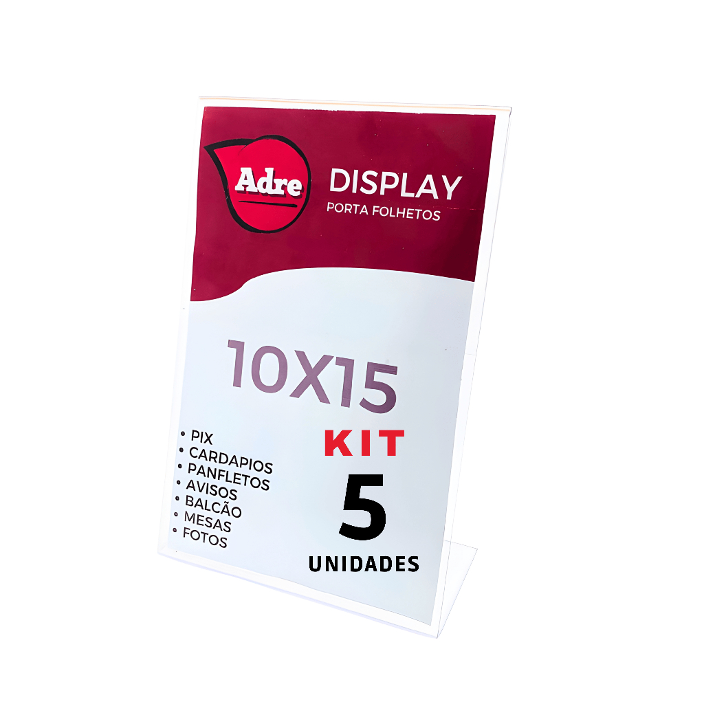 5 Suporte Display A6 Para Folheto 10x15 Acrílico (ps) Pix L Balcao Cardapio Bancada Mesa Fotos em Oferta na Shopee